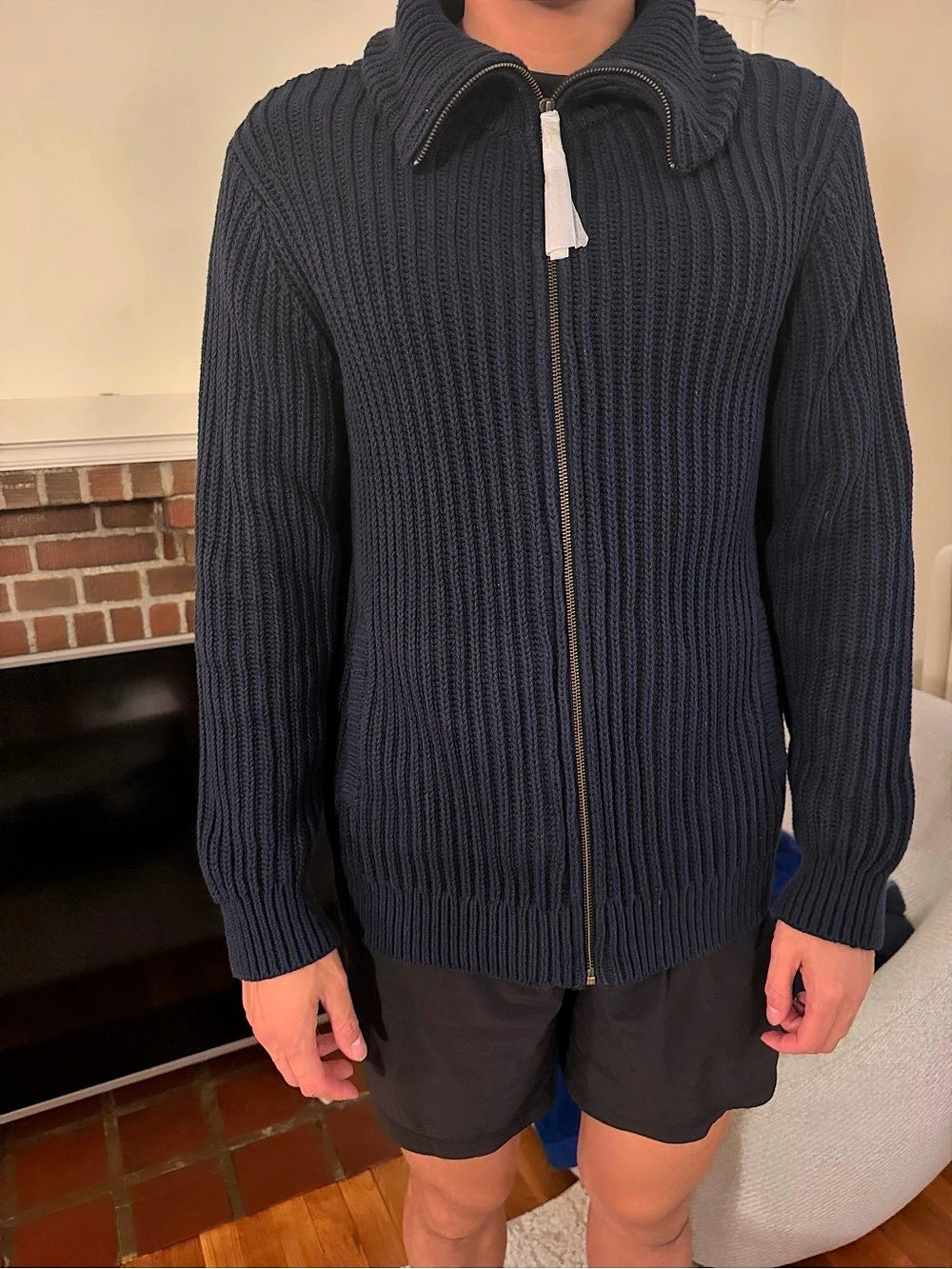 LLBean Signature 100% Cotton Funnel Neck Zip Sweater in Blue Size Large NWT